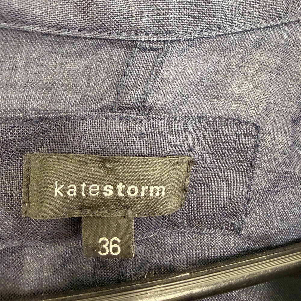 Katestorm Linen Top Womens Size 36 Blue Shirt Shell Button Up Resort Travel 3/4 - Picture 6 of 10
